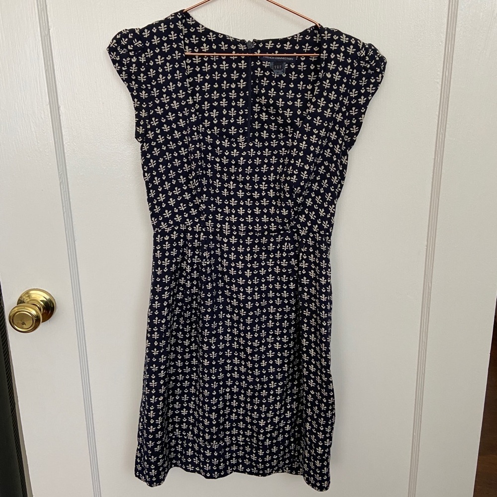 French Connection Navy & White Print Dress